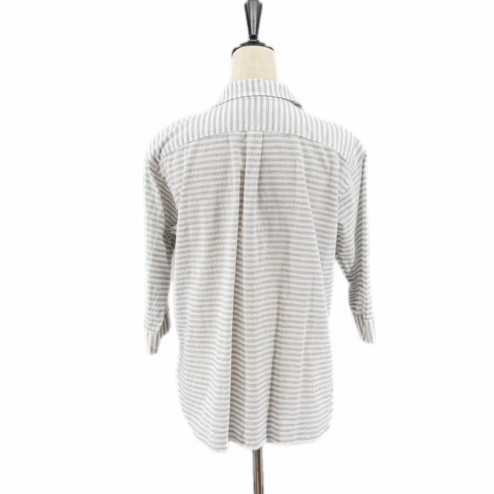 Steven Alan Gray White Stripe Waist Wrap Button Up 100% Cotton 3/4 Sleeve Top - Picture 3 of 11
